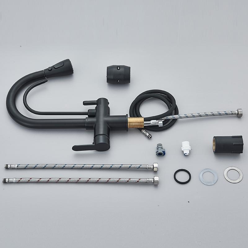 Purification Water Kitchen Faucet Black 360° Rotating Filter Water Faucets Pull Out Sprayer 3 Ways Hot Cold Water Mixer Tap