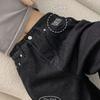 The PiNk Women Lettering Side Embroidery Wide Black Denim Pants Nk Denim 01
