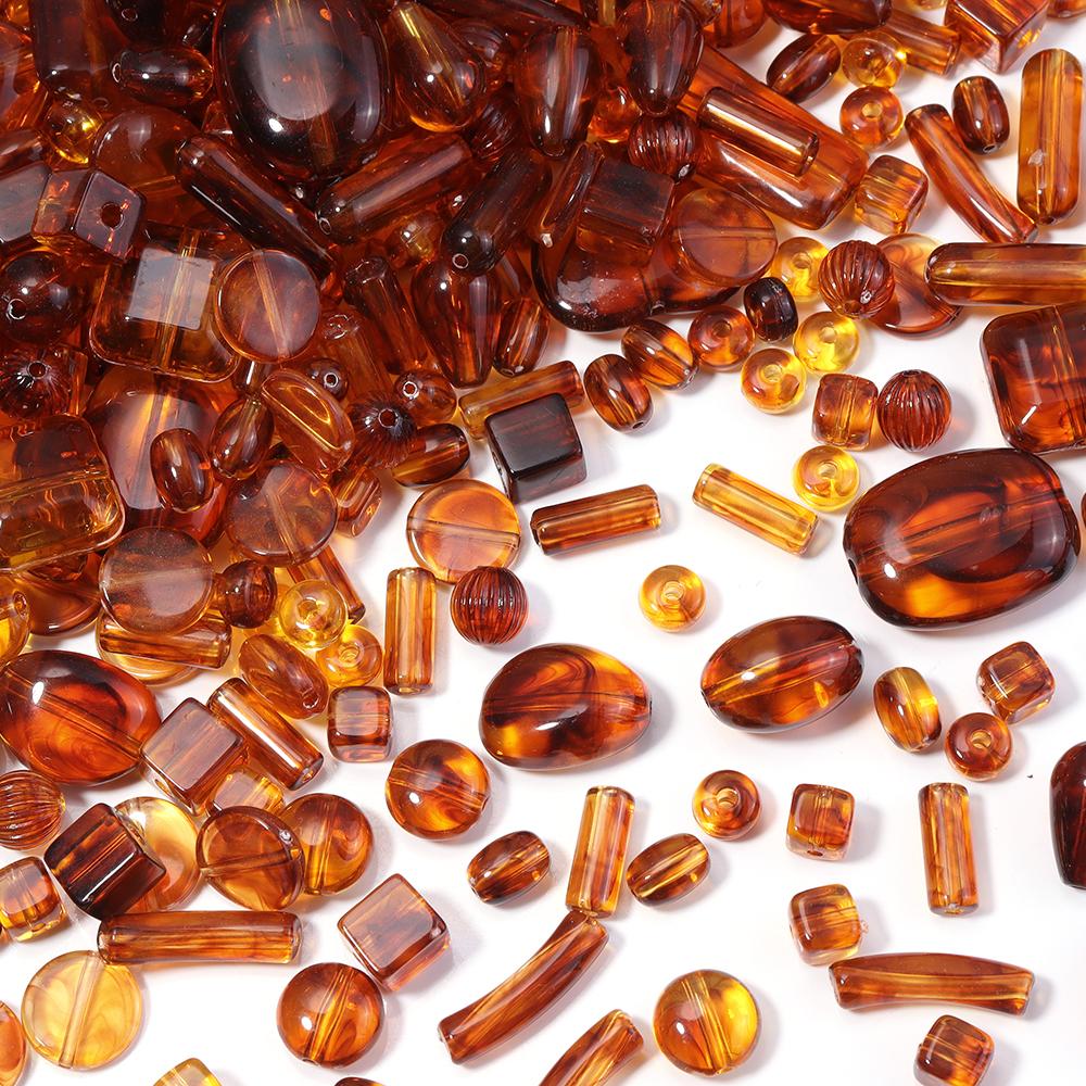 10-100pcs/lot Amber Color Acrylic Beads Oval Heart Pumpkin Shape Loose Spaced Beads For DIY Charms Bracelet Necklace Accessories