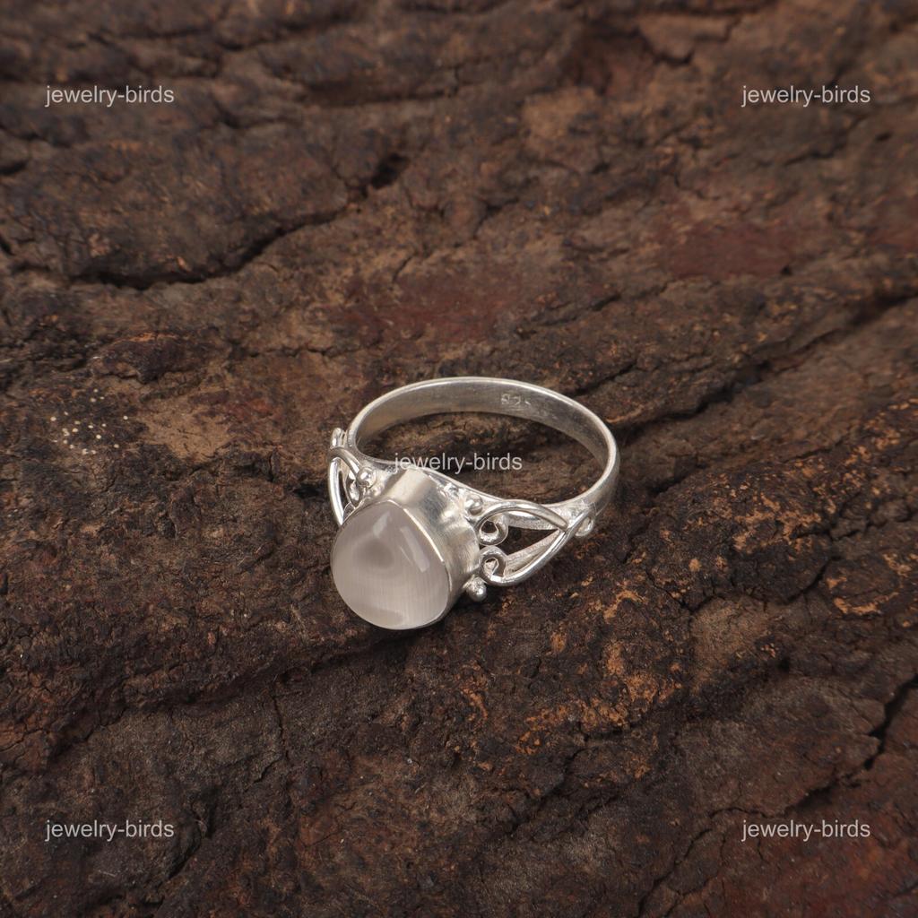 White Selenite Gemstone 925 Silver Daughter Gift Boho Full Eternity Ring Jewelry RR-46-41