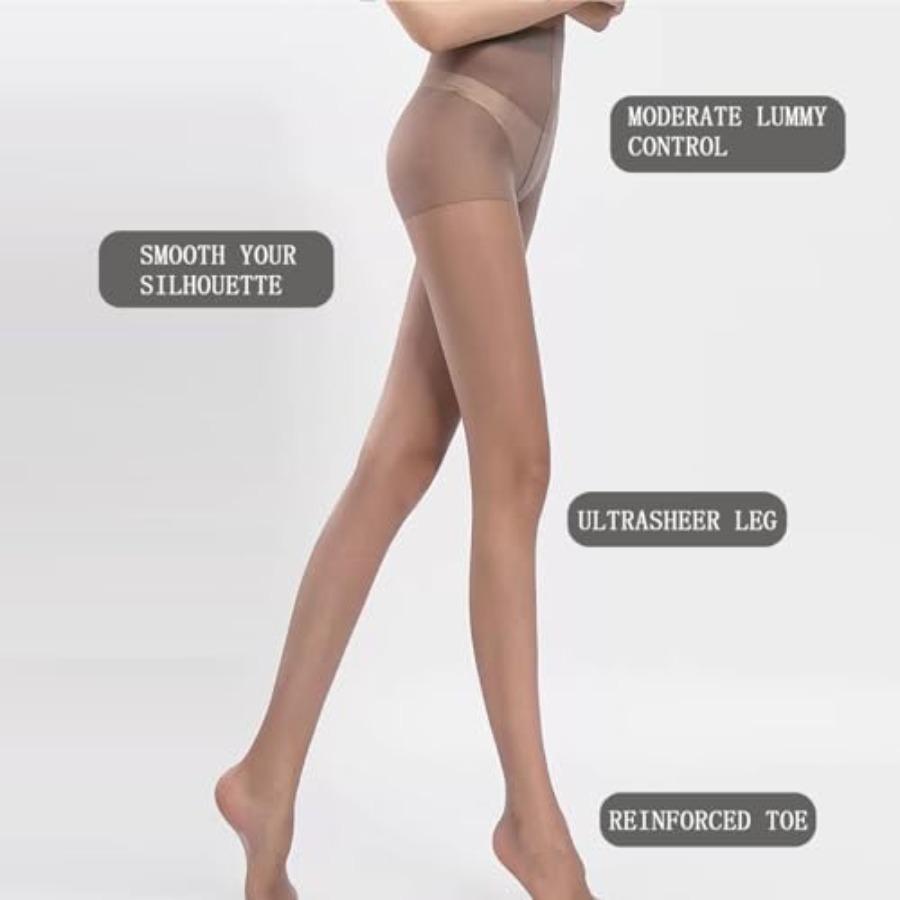 Women'S Sheer Tights 20D High Waist Control Top Pantyhose With Reinforced Toes