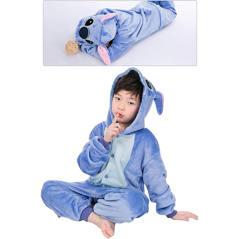 Dětský kostým Stitch na cosplay Flanelové pyžamo Anime Lilo & Stitch Kombinéza Overal Pyžamo Halloweenský kostým pro dítě