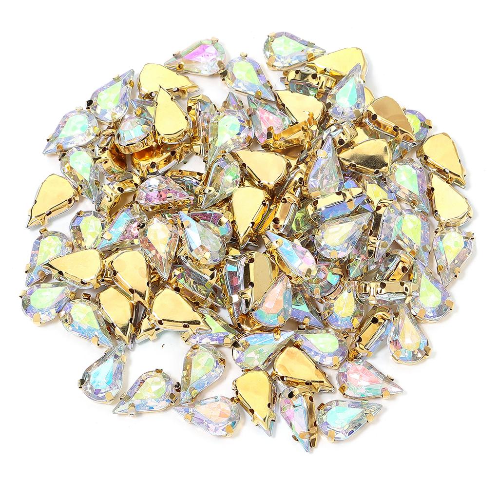 50pcs Water Drop Claw Rhinestones Stainless Steel Gold Bottom Acrylic Pointed Claw Drill For DIY Clothing Headwear Jewelry Decor