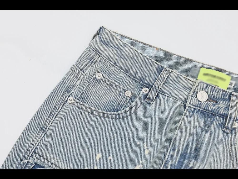 Trendy Herrenhose aus gewaschenem Denim mit geradem Bein und Kontrastnähten im Punk-Stil mit Tintenspritzern und Katzenschnurrhaar-Details