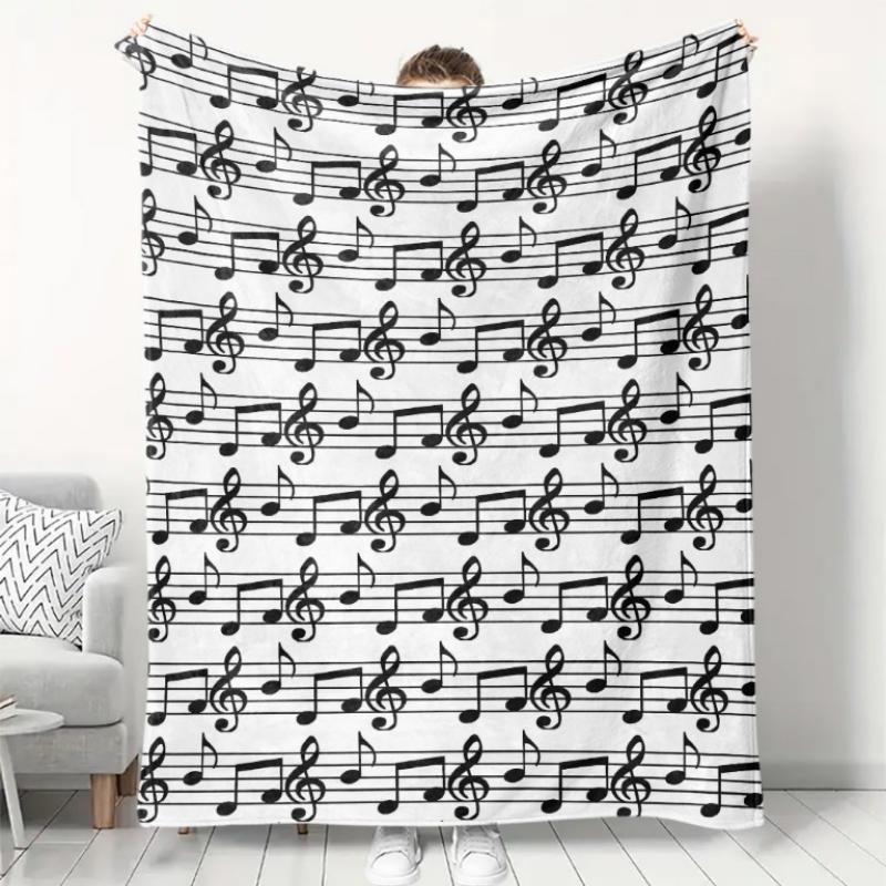 Svart G-klav Musiknoter Notlinjer Vit Bakgrund Tryck Mjuk Flanellfilt Musikpläd för Soffa Sovrum Hemanvändning
