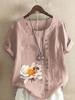 Damenmode Blume Biene Print Rundhals Kurzarm T-Shirt Lässig Baumwolle Leinen Grafikshirt Freizeit Locker Sommer Bluse Oberteile