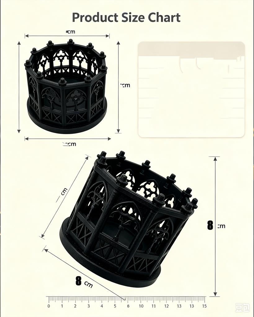 3D printing simple European retro iron style castle candle stand Gothic tea cup candle holder open terrace