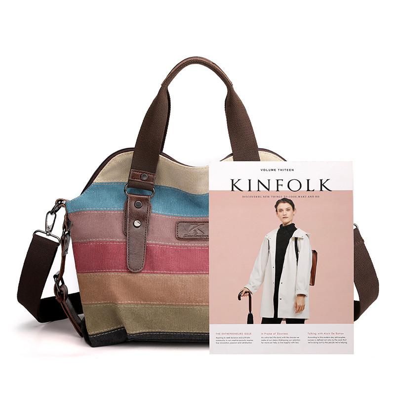 Kvky Retro Canvas Large Crossbody Bag With Patchwork Pattern For Street Style Outfits