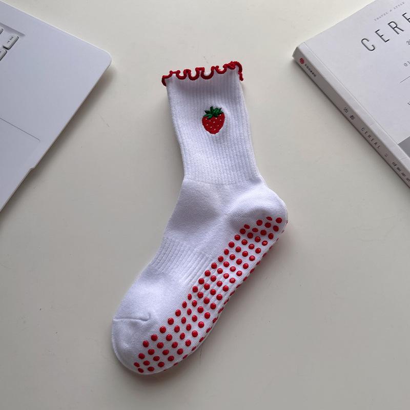 Yoga Socks - Women's Mid-calf Socks with Lace Embroidery and Anti-slip Design for Pilates Fitness and Exercise on The Floor.