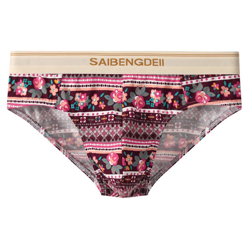 

Чоловічі бавовняні трикутні плавки з квітковим принтом - Дихаючі та зручні з U-подібним мішечком XL (130-150 lbs) червоний