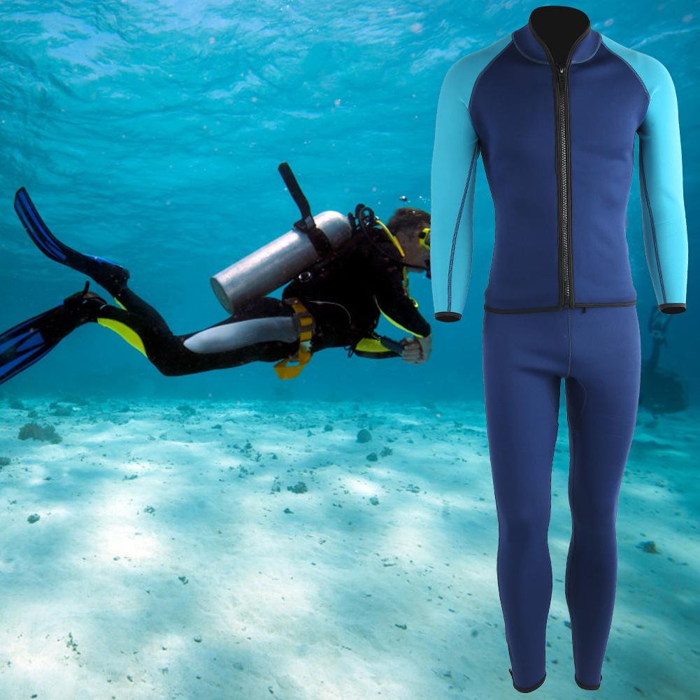 2mm Adult Two Piece Wetsuit Keep Warm Accessory for Diving Snorkeling Surfing(Navy(M) )