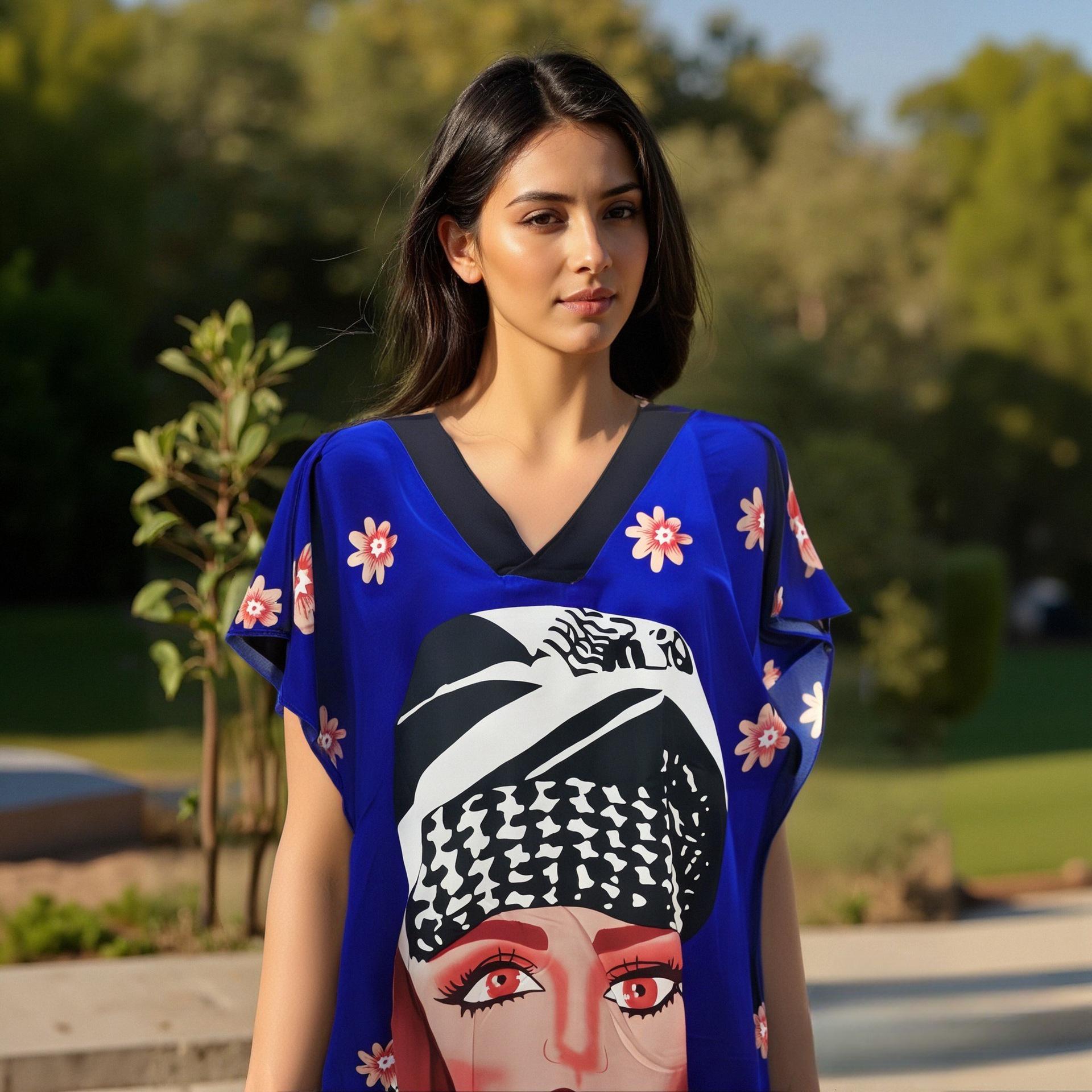 

Платье Абая большого размера с атласным принтом One Size синий