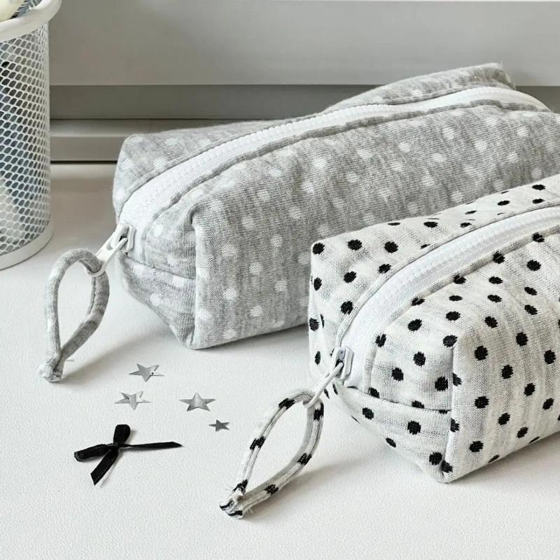 Large-capacity Soft Touch Stationery Pouch Stationery Organizer Back To School Multi-functional Polka Dot Design Pencil Case