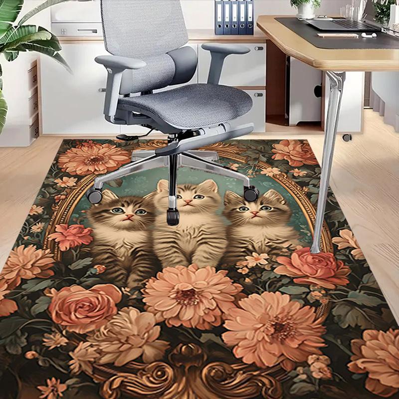 1PC Kittens Floral Non-Slip Floor Carpet Compatible for Office&Living Room&Bedroom&Dining room - Flat-Weave Machine-O383