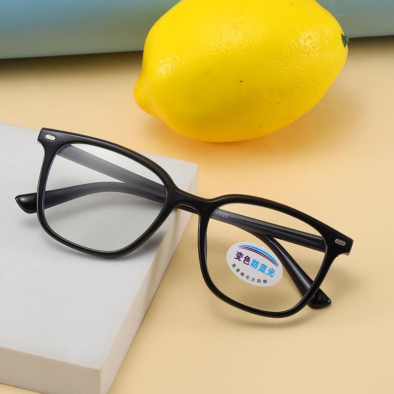 Photochromic Square Rice Nail Children's Eyeframe Color Change Anti Blue Light Flat Mirror Glasses Cute Boys And Girls
