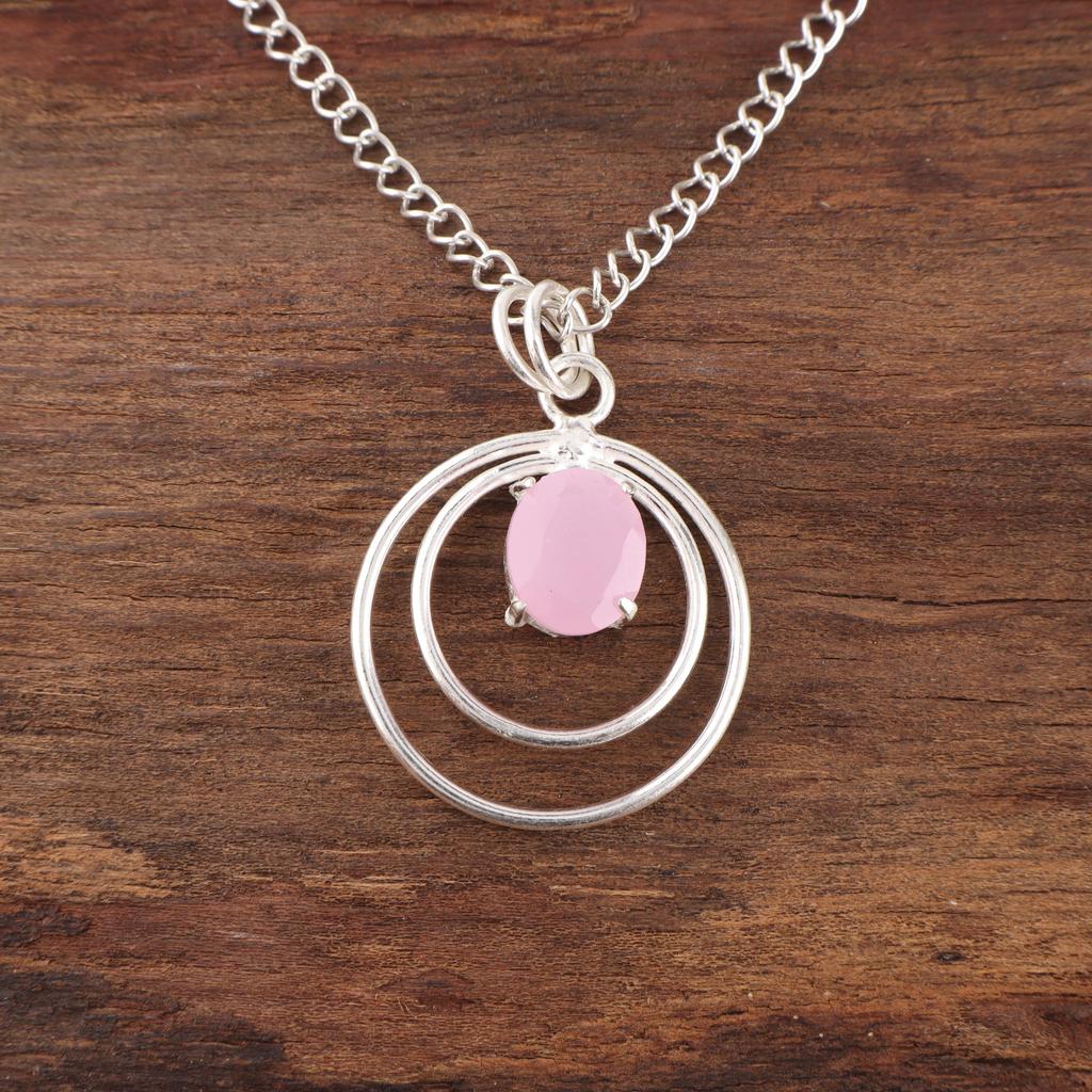 Rose Chalcedony Gemstone Jewelry, 925 Sterling Silver Pendant Jewelry, Handmade Gorgeous Pendant Gift For Women