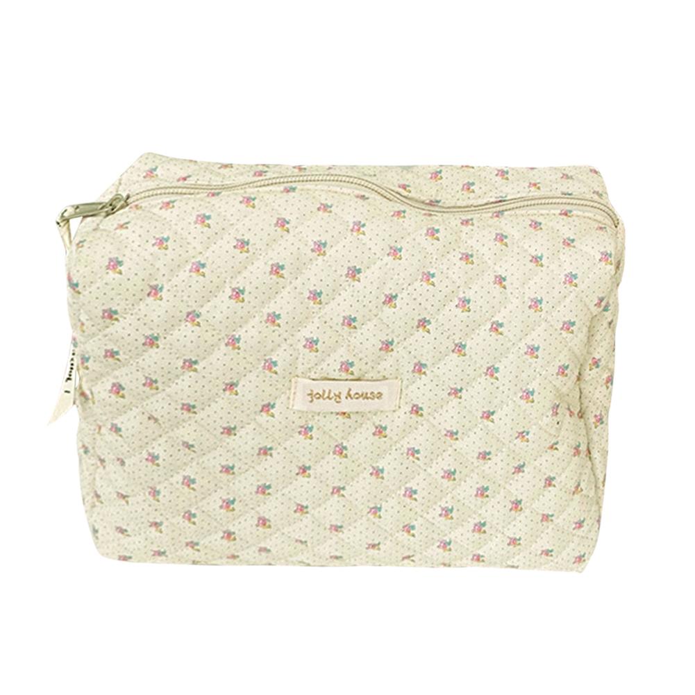 Women Makeup Handbags Zipper Korean Quilted Travel Organizer Portable Clutches Bag Floral Print Large Capacity for Ladies Girl