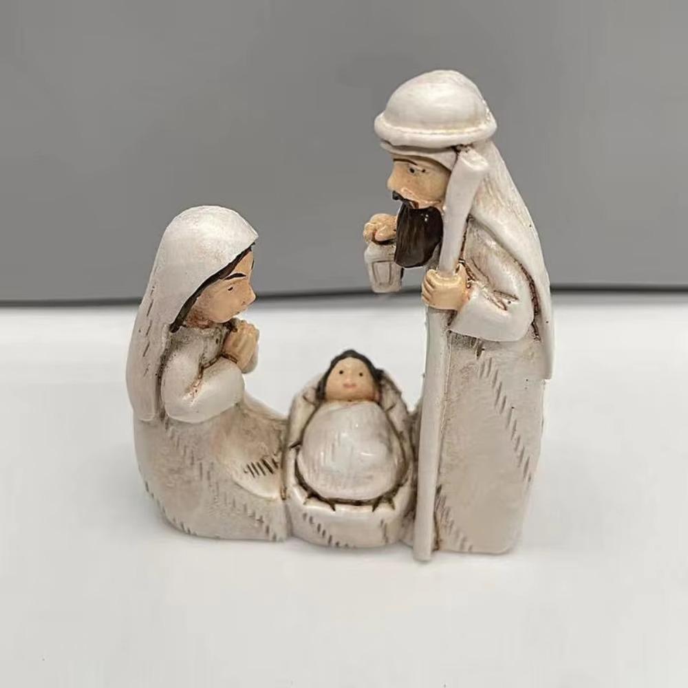 Elegante Niedliche Jesus Geburt Skulptur Dekorative Cartoon Weihnachtskrippe Ornamente Stabile Religiöse Harzstatue Heimdeko