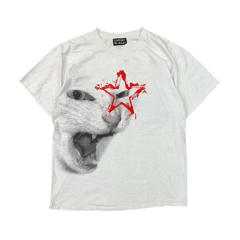 

At Absurd Town Rock Cat Fun Print Romantic Punk Punk World-Weary Short sleeve T-shirt Y2g Wear Inspiration White Drop shoulder size 1