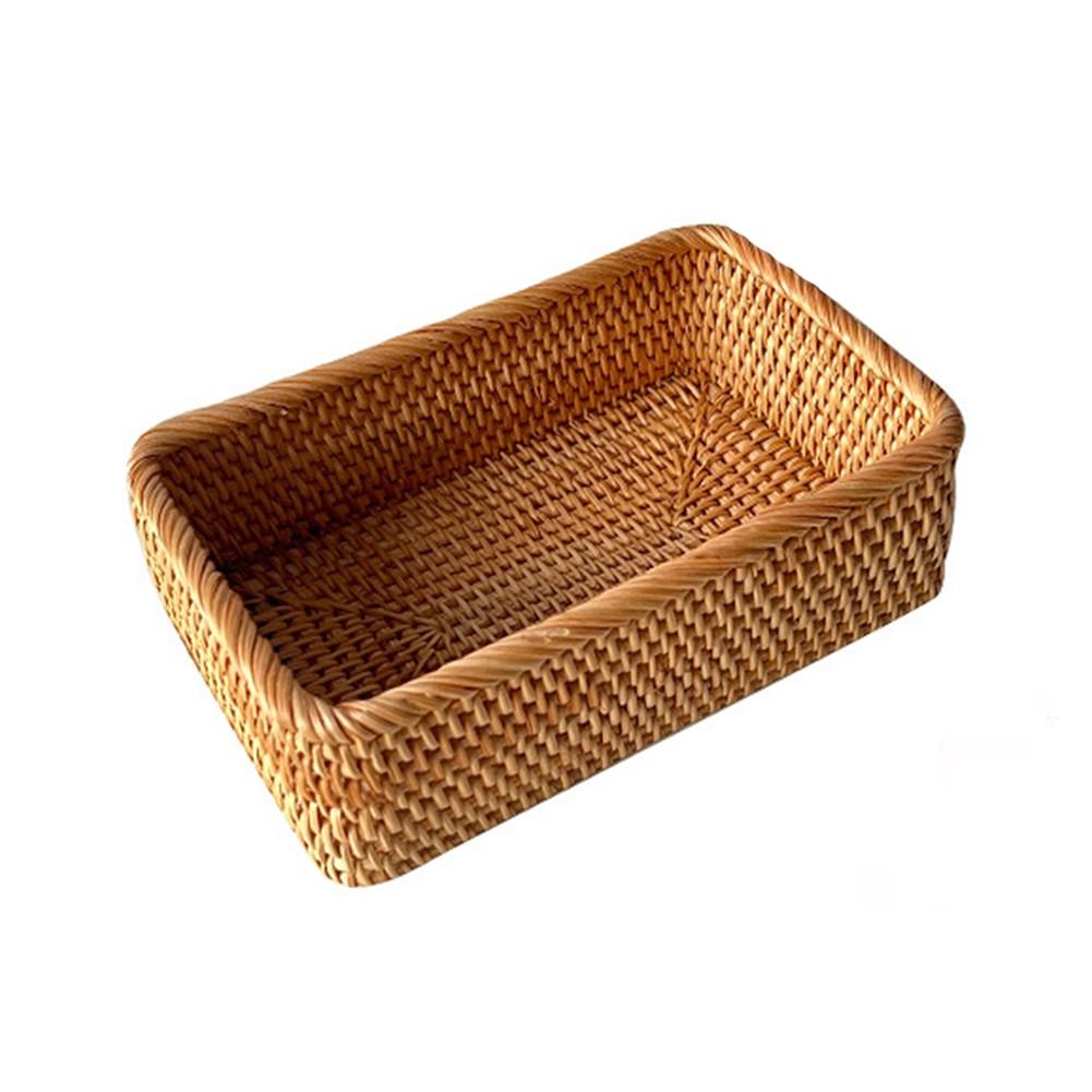 Rattan Hand Woven Square Storage Basket for Fruits and Office Supplies