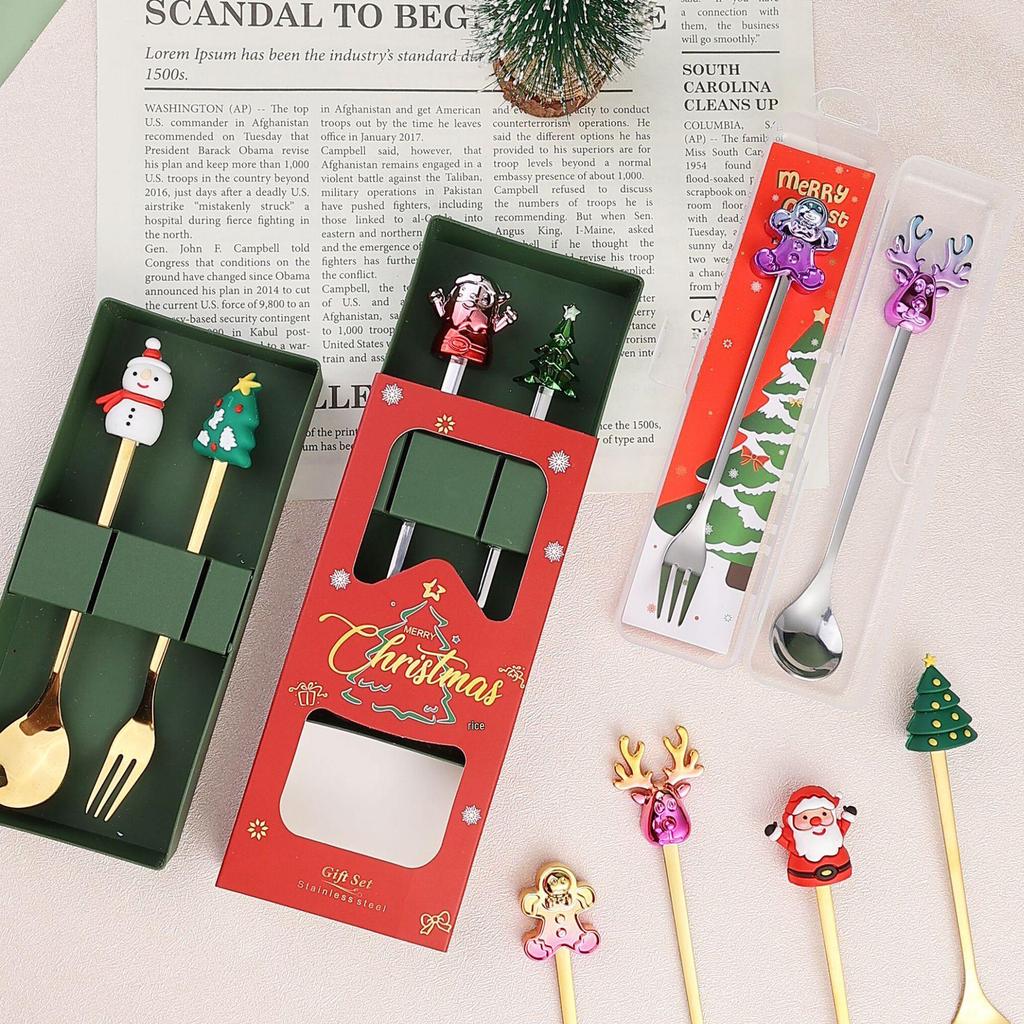 Christmas Tree Spoon & Fork Set – Santa Claus Holiday Gift