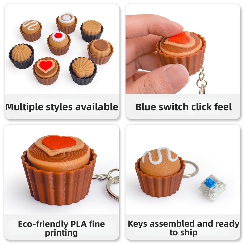 Cartoon 3D Printed Clicker Toys Shells Simulated Dessert Keychain Stress Relief Toys  Fidget Toys