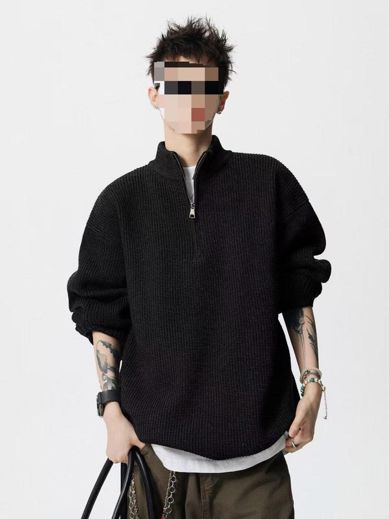 Men's Oversized Half-Zip Knit Sweater for Autumn/Winter
