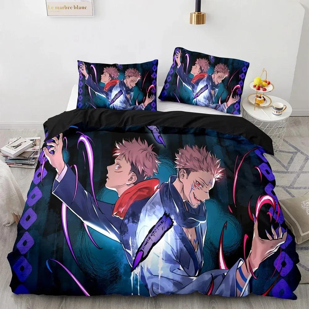 Set Biancheria da Letto Anime Jujutsu Kaisen Copripiumino Copri Piumone per Camera da Letto Singolo Twin King Size Coperta Tessile per la Casa