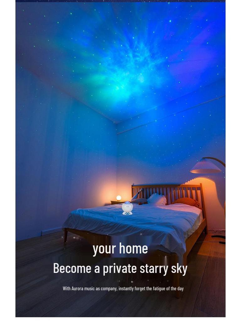 Aurora Starry Sky Projector Night Light with Bluetooth Charging - Romantic Bedside Atmosphere Lamp
