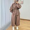 European and American Cross-border Amazon Independent Station  Spring and Autumn New Long-sleeved Hooded Lace-up Top Tied Feet Trousers Set