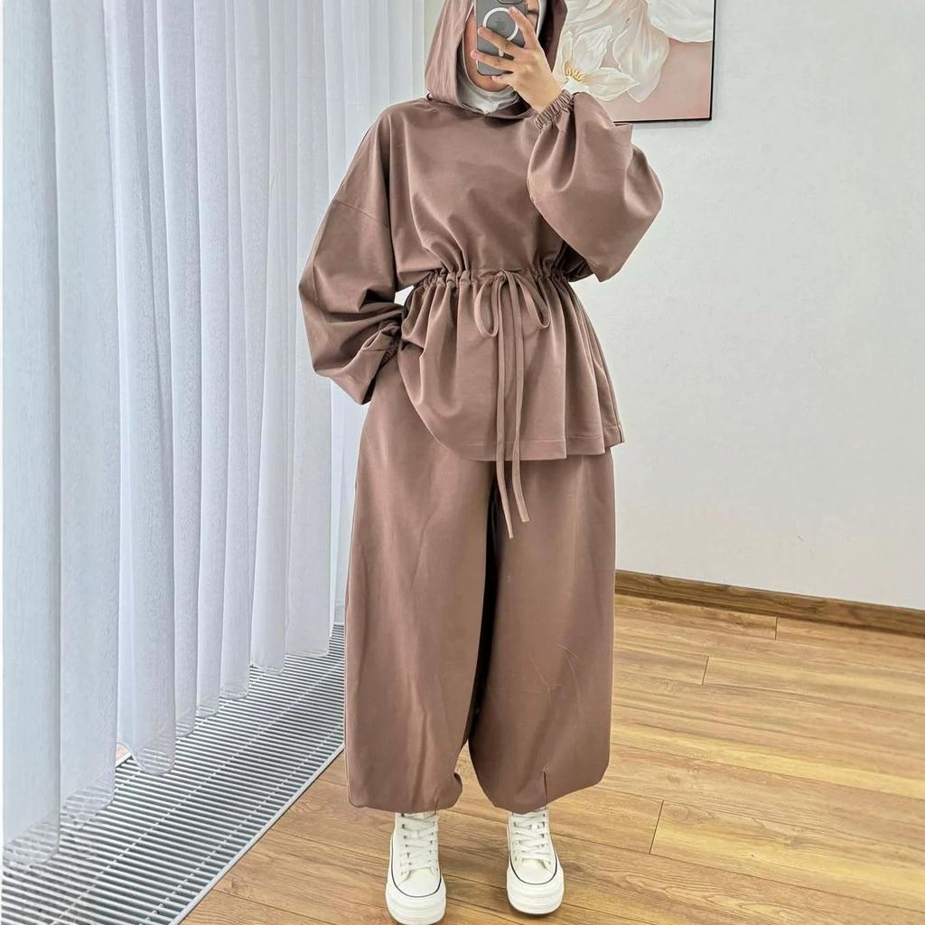 European and American Cross-border Amazon Independent Station  Spring and Autumn New Long-sleeved Hooded Lace-up Top Tied Feet Trousers Set