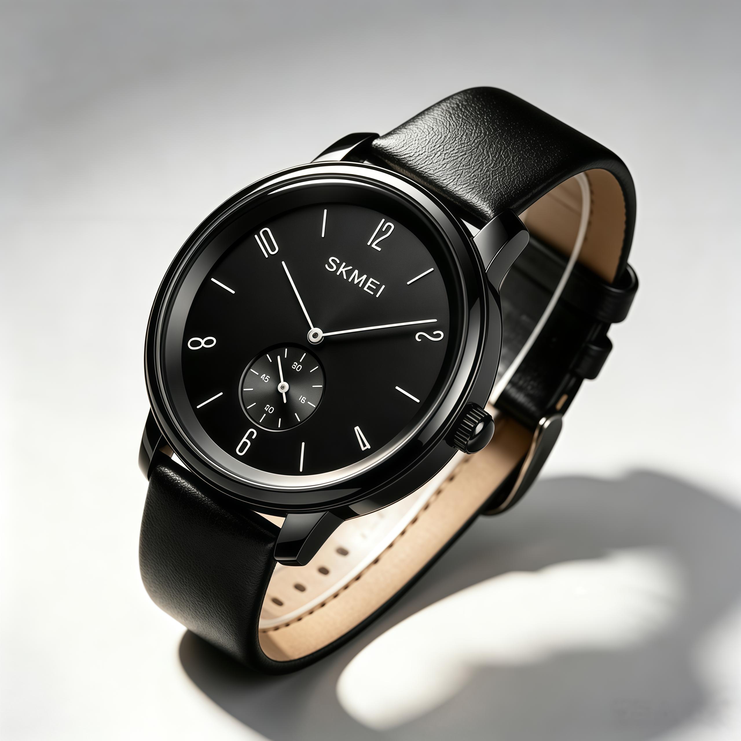 Men s Quartz Watch SKMEI Genuine Leather Calendar Business 1398 чёрный