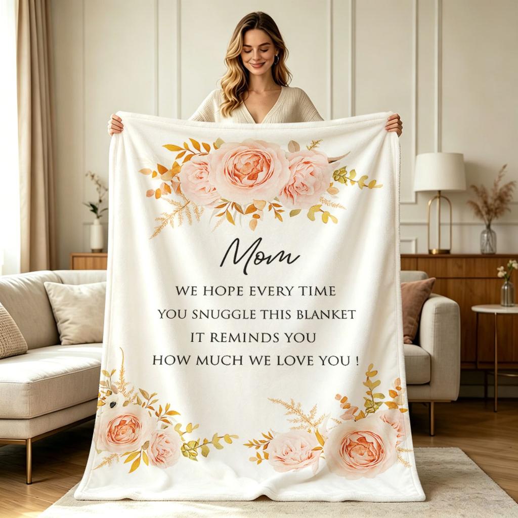 Soft Warm Flannel Blanket with Blush Floral Mom Quote Design All Season Use for Couch Bed Living Room Bedroom Home Decorative Throw Blanket for Mom Gi