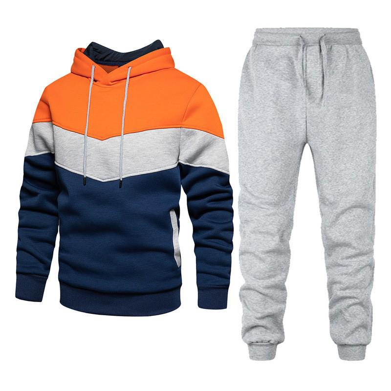 Men's Winter/Autumn Color Block Hoodie & Sweatpants Set