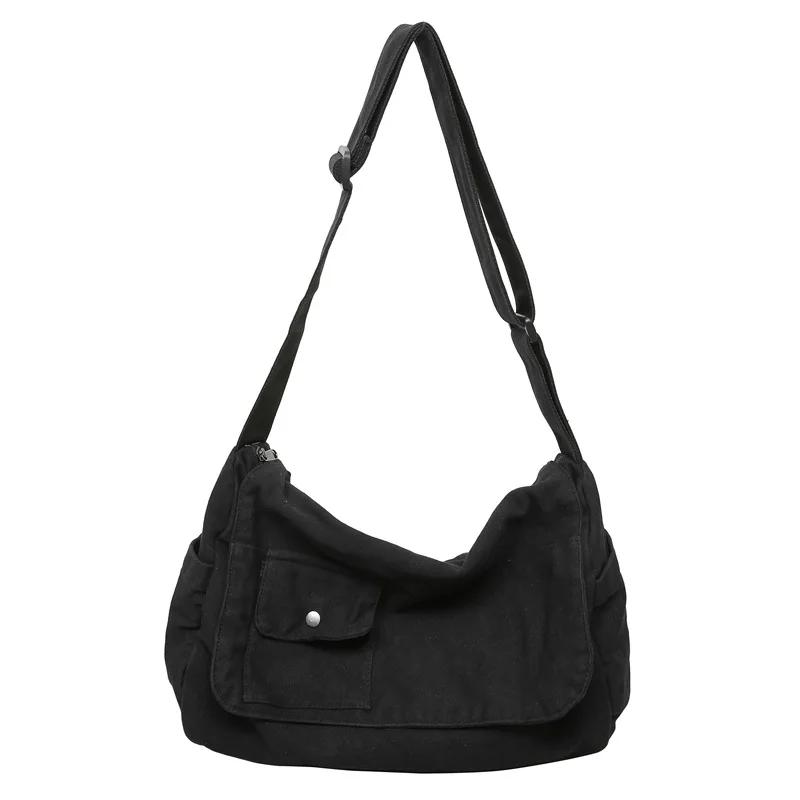 Японская сумка-мессенджер Модная Простая Универсальная Сумка-тоут большой вместимости Ретро холщовая сумка-мессенджер Унисекс Спортивная сумка для путешествий чёрный