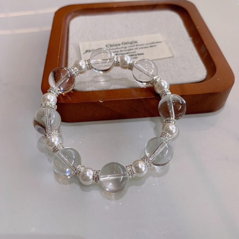 Natural White Quartz Crystal Bracelet Women 14mm Large Beads Handmade Strand Jewelry With Shell Elegant Minimalist