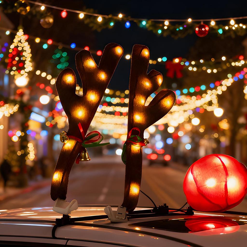Car Antlers For Christmas Cute LED Holiday Supplies With Jingle Bells Reindeer Christmas Decor For Travel Daily Special