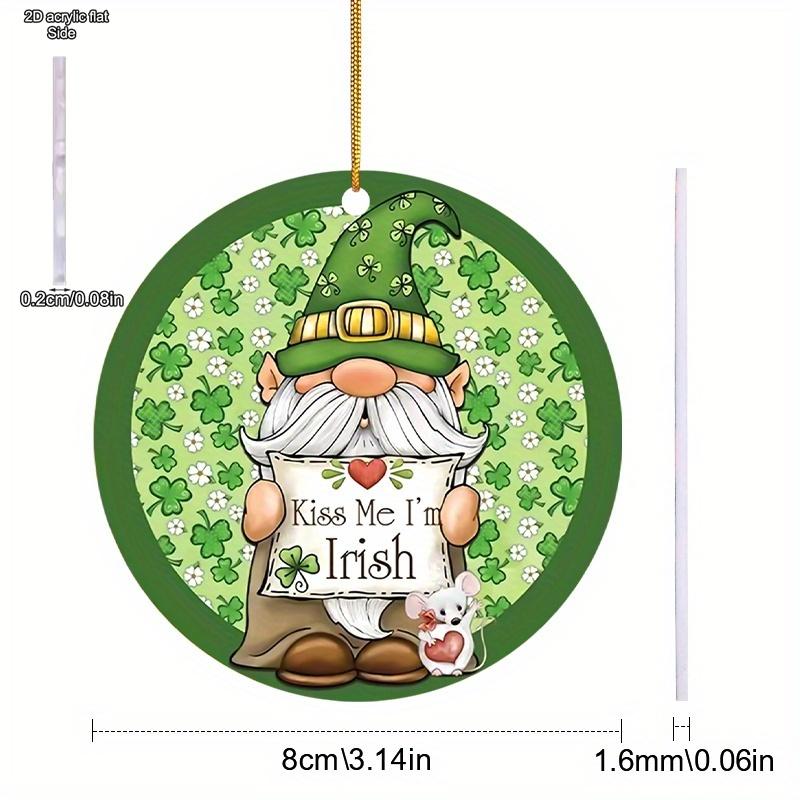 2D Flat Acrylic Ornamen Sign, Adorable Gnome with Shamrock & "Kiss Me I'm Irish" Sign, St. Patrick's Day Acrylic Hanging Ornament - Vibrant Green
