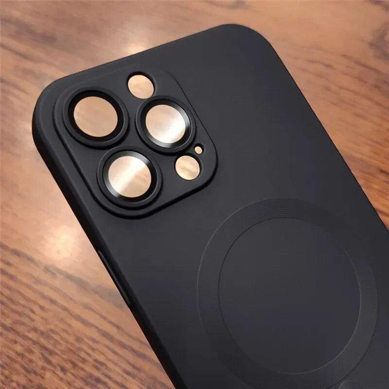 Frosting Matte Silicone Lens Film Protect Case For IPhone 15 14 13 12 11 Pro Max Plus Magsafe Magnetic Wireless Charging Cover