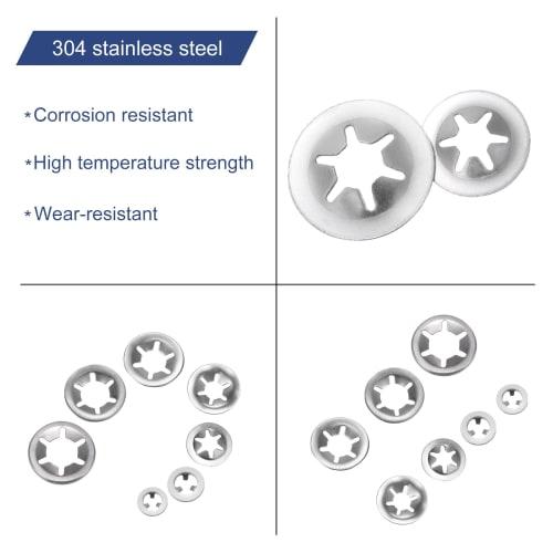uxcell 200pcs Internal Tooth Star Lock Washer Set, M2, M2.5, M3, M4, M5, Quick Speed ??Locking Washers, 304 Stainless Steel Star Lock Push Nuts