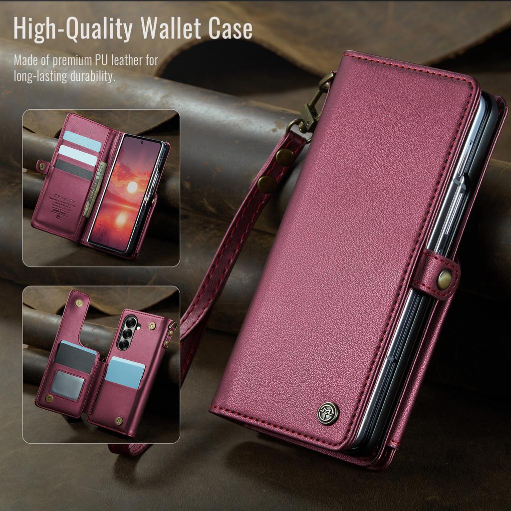 Premium Leather Case for Samsung Galaxy Z Fold 7 Fold6 Lanyard Card Holder Wallet RFID Blocking Protection Anti-drop Phone Cover
