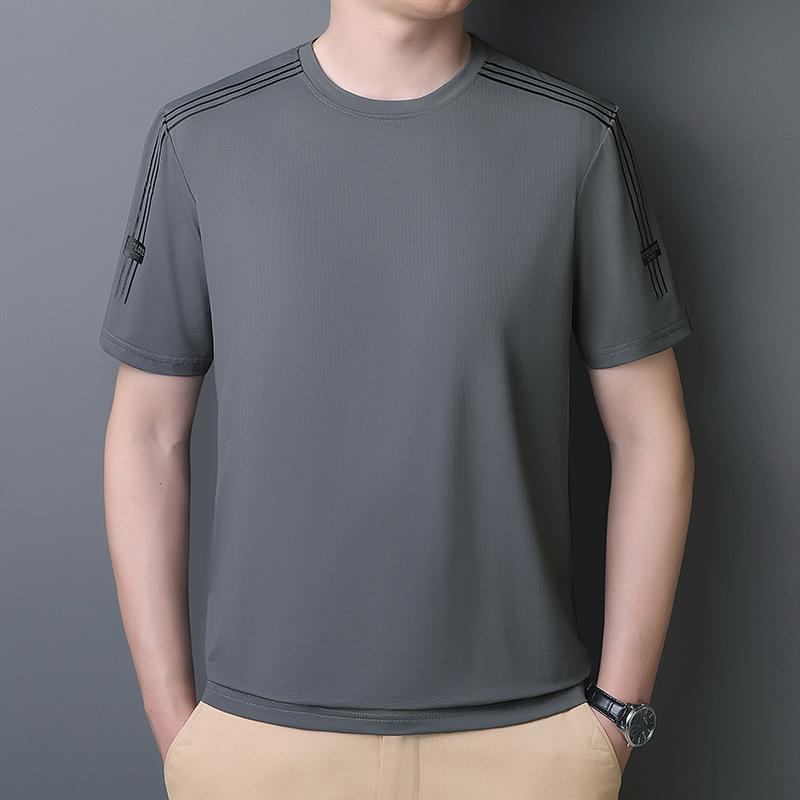 Camiseta Masculina de Verão de Manga Curta Seda Gelo Gola Redonda Corrida Esportes Fresca Secagem Rápida Camiseta Casual Negócios Plus Size