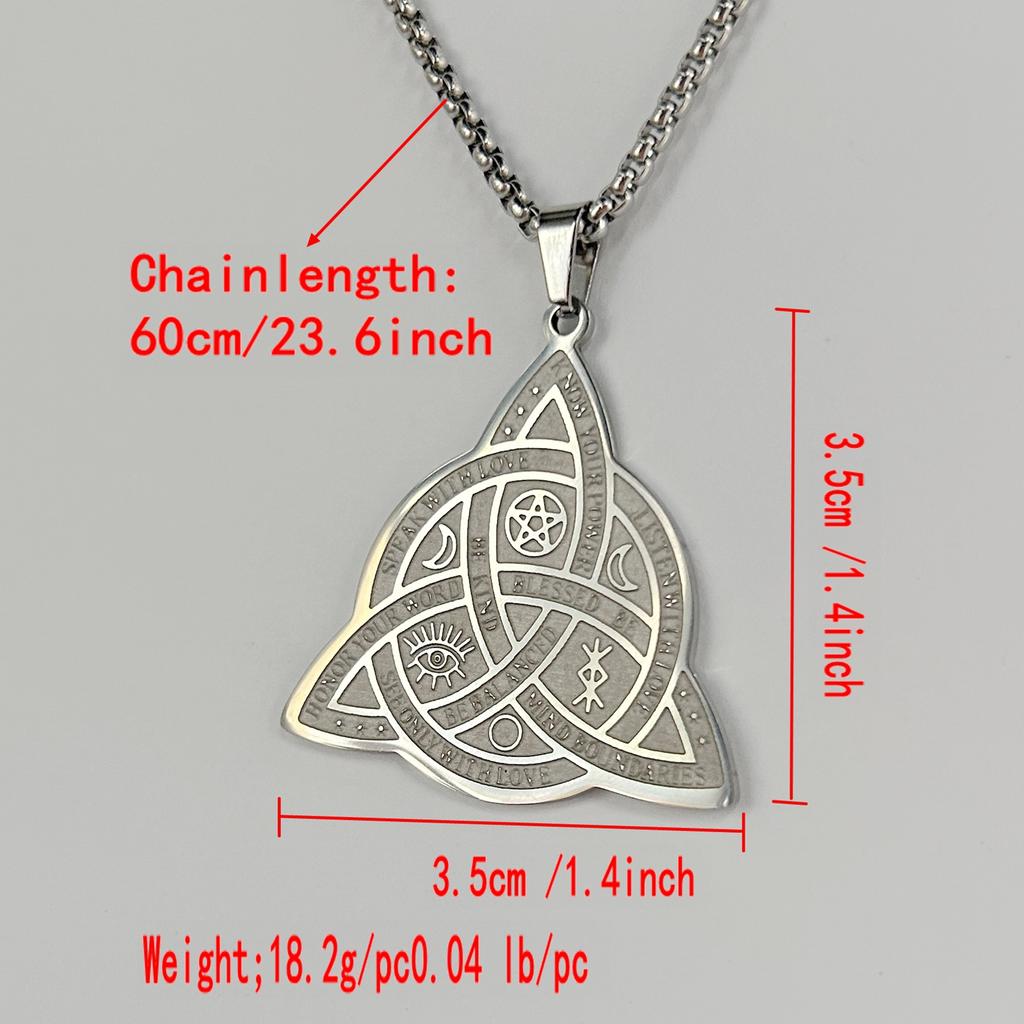 A Stylish and Simple Celtic Knot Pattern Five-pointed Star Triple Moon Necklace Stainless Steel Necklace for Men and Women