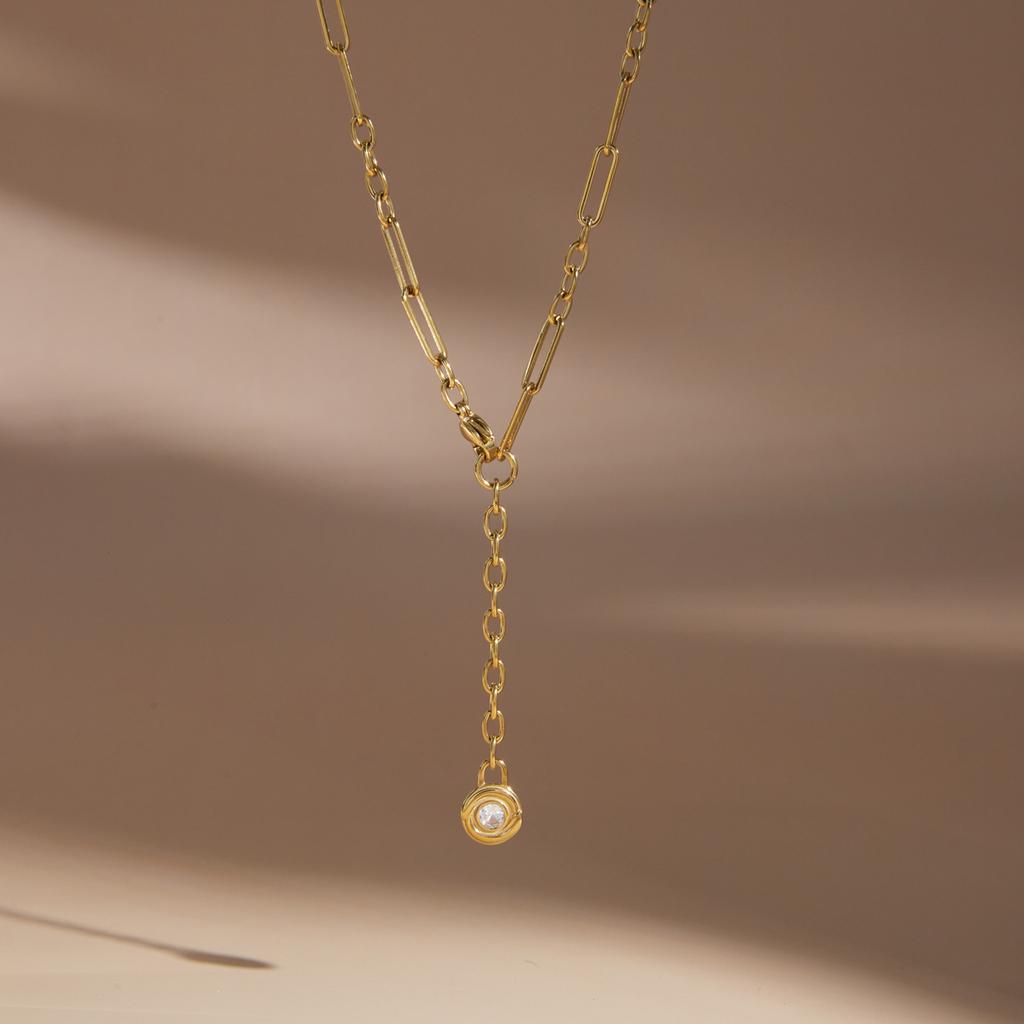Youthway Trendy 18K Gold PVD Plated Y Shape Zircon Necklace For WomenGirls  New Chunky Chain Party Necklace Jewelry
