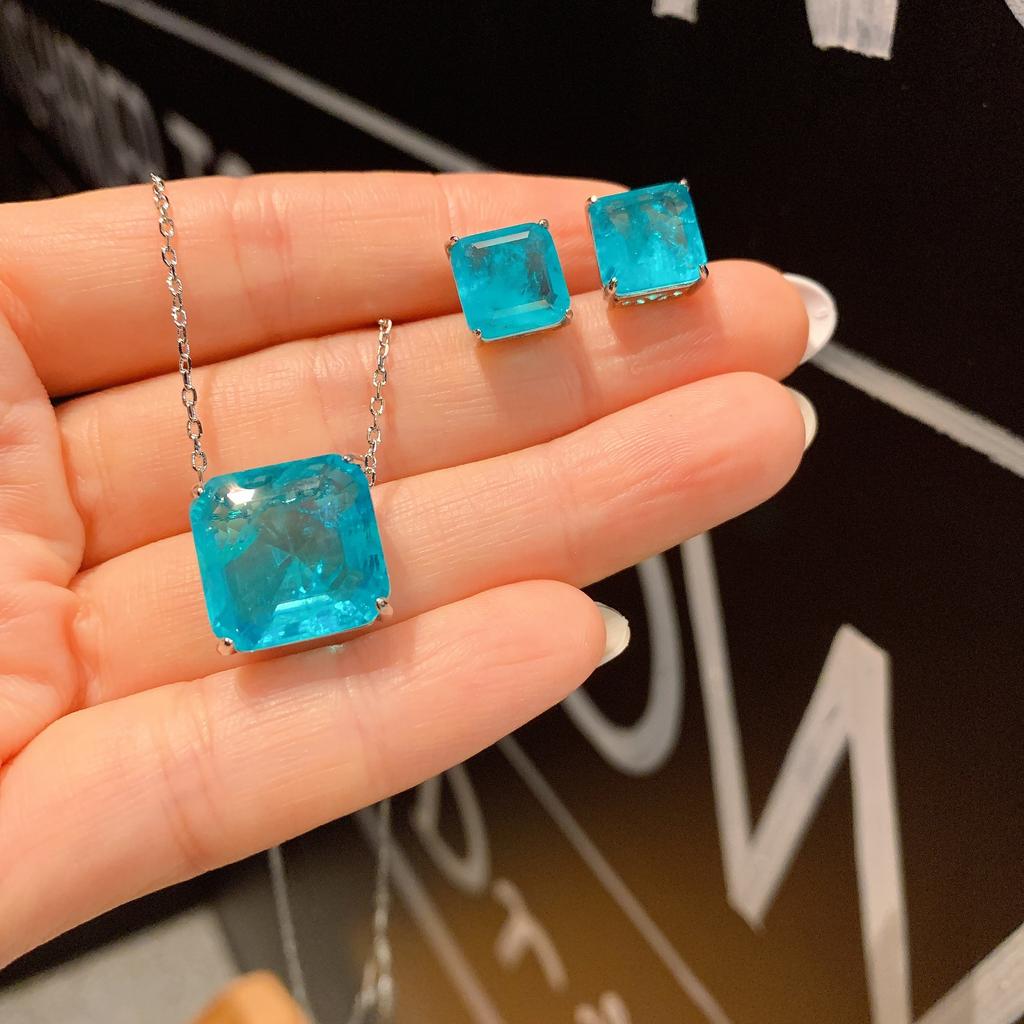 Paraiba Blu-ray, Square Stud Earrings Pendant, Simple Women's Style
