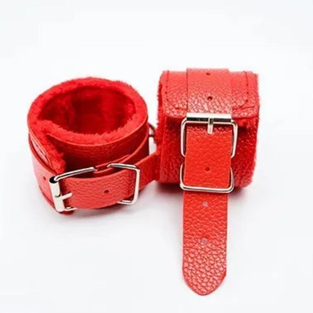 SM Cosplay Handcuffs  Restraint Sex Toy Fluffy Pu Leather Handcuffs Ankle Chains For Women  Couple Adult Accessories