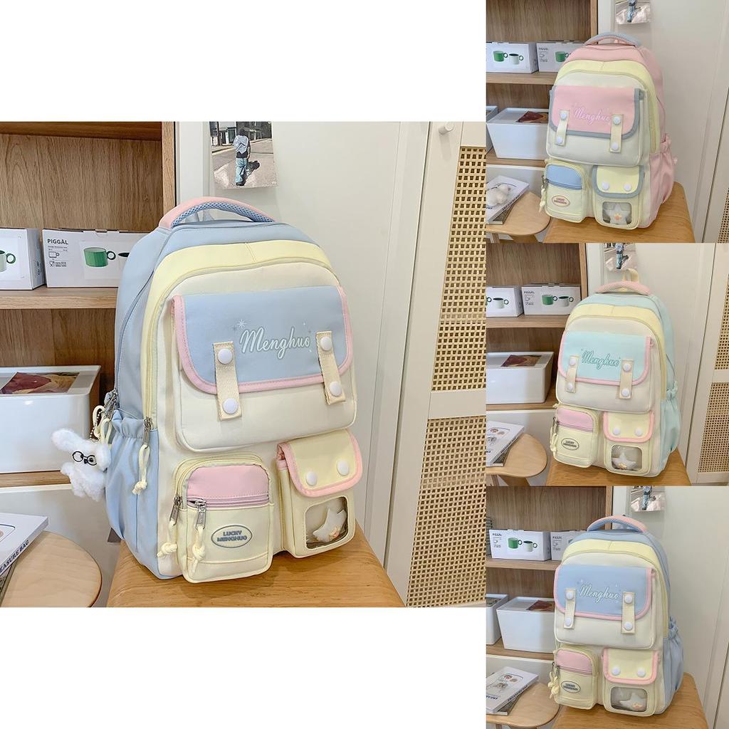 Cute Color Blocked Letter Print Student Backpack Shoulder Bag For Travel And School