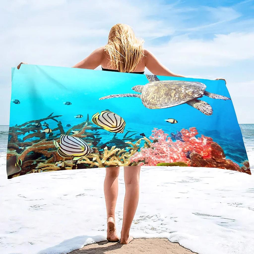 Sea World Beach Towel for Kids, Girl, Boys, Men, Women, Turtle Bath Print Pool Super Soft Plush