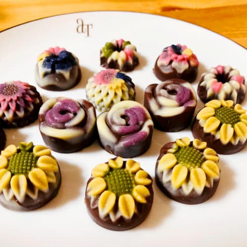 JOERSH Silikon Sjokoladeblomstformer for Godteri, Fettbombe-snacks og Trøfler, 60 i 11 Blomsterdesign, og 4 Stearinlys Såpe Voks Smelteformer (Rose, Sunf