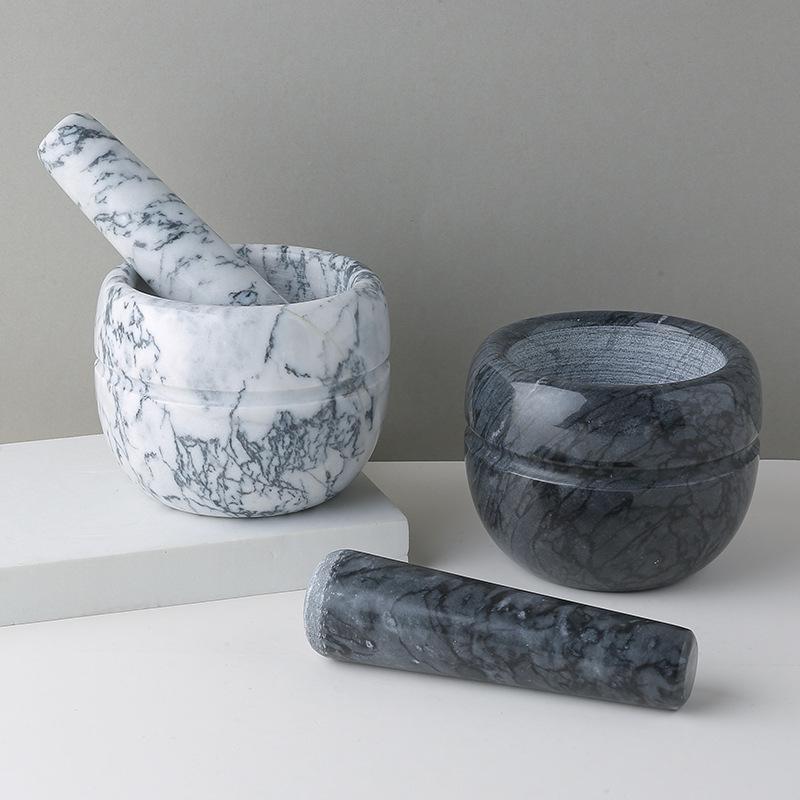 Small Marble Mortar and Pestle - Natural Stone Grinder for Garlic and Pepper Crushing